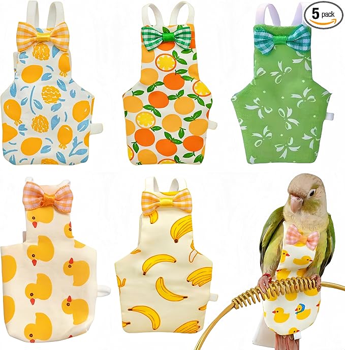5 Pcs Bird Diapers Bird Harness Flight Suits Diapers Reusable Parrot Nappy with Waterproof Inner Layer Washable Cute Urine Wet Suit for Cockatiel Conure Budgie Macaw Parakeet Lovebird,S