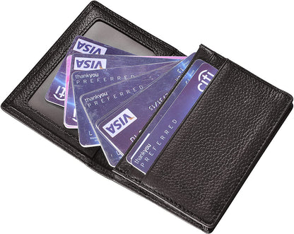 Outrip Genuine Leather Business Card Holder Name Card Case Credit Card Wallet with ID Window RFID Blocking (Coffee)