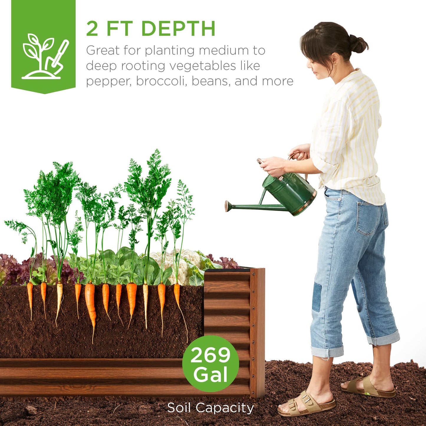 Best Choice Products 6x3x2ft Outdoor Metal Raised Garden Bed, Deep Root Box Planter for Vegetables, Flowers, Herbs, 269 Gallon Capacity, 100% Non Toxic Materials - Wood Grain