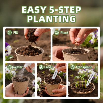 CLEANGOR 70Pcs Biodegradable 3.15” Peat Pots with 70Pcs Plant Labels, Biodegradable Seed Starter Pots with Drainage Holes, Nursery Pots for Seedlings, Herbs, Vegetables, Flowers, Gardening Kit