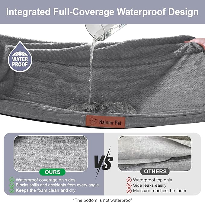 Rainmr Orthopedic Dog Bed for Small and Medium Dogs, Memory Foam Pet Bed with Washable Removable Cover, Nonskid Bottom, Waterproof, for Indoor, Outdoor, Crate ＆ Car Use, 30x20x6 Inches, Dark Grey