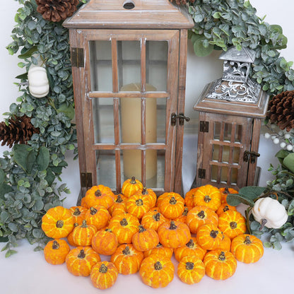 Winlyn 48 Pcs Mini Artificial Orange Pumpkins Fall Rustic Harvest Faux Foam Pumpkins 1.8" 2.1" for Thanksgiving Table Centerpiece Halloween Party Autumn Home Wedding Baby Shower Wreath Bowl Fillers