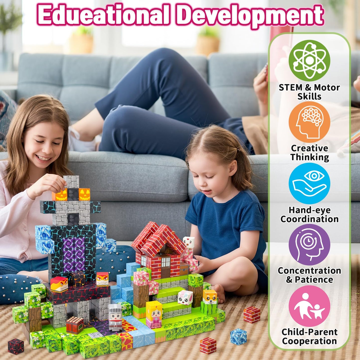 MUUHU 300PCS Magnetic Blocks - 0.8" Magnetic Building Blocks Toys for Kids Magnet Blocks Cubes Games Stem Building Toys Christmas Birthday Gifts Toys for Boys Girls 3 4 5 6 7 8 9 10 Years Old