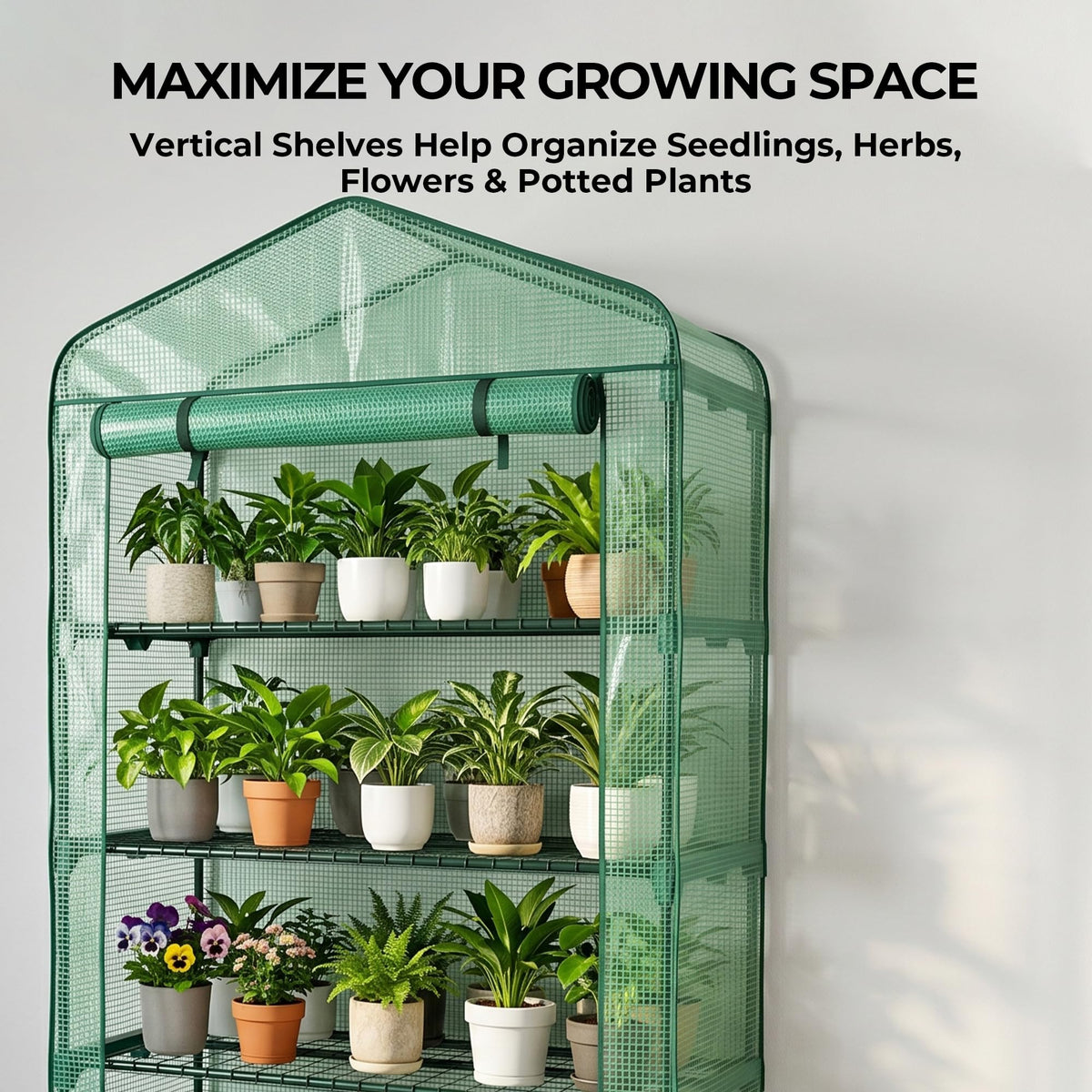Worth Garden 50% Extra Wide Mini Greenhouse 4 Tier Portable Plant Green House 40in Wide -Sturdy Gardening Shelves with PE Cover & Roll-Up Zipper Door - Indoor & Outdoor Use - 19″W. x 40″L. x63″H.