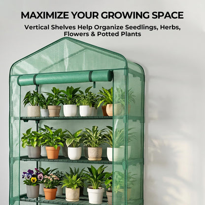 Worth Garden 50% Extra Wide Mini Greenhouse 4 Tier Portable Plant Green House 40in Wide -Sturdy Gardening Shelves with PE Cover & Roll-Up Zipper Door - Indoor & Outdoor Use - 19″W. x 40″L. x63″H.