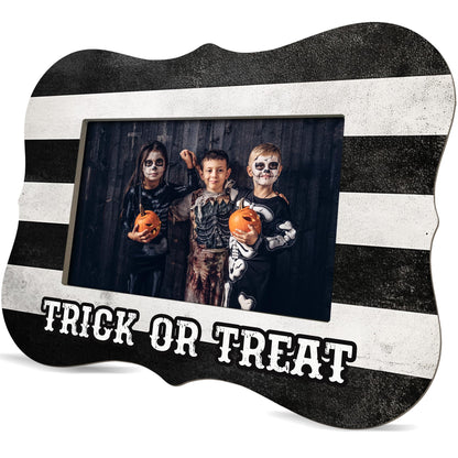 Halloween Photo Frame for 4'' x 6'' Pictures - Trick Or Treat Wooden Tabletop Picture Frame - Rustic Display Decor & Supplies for Home Desk Office Shelf Halloween Party - Favors For Friends Family-A12