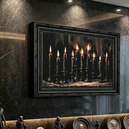 Framed Halloween Candle Canvas Wall Art,Dark Moody Painting Picture Wall Decor,Gothic Poster Print Art,for Bathroom Living Room Gallery Home Decoration 9x11in