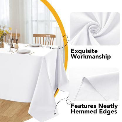 Dailyset 10-Pack White Tablecloths for Rectangle Tables, 60 x 102 Inches, Stain-Resistant Polyester Fabric for 6 Foot Tables - Washable Table Covers for Weddings, Banquets, Birthday, Parties, Events
