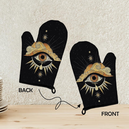Mingnei Tarot Evil Eye Halloween Oven Mitts and Pot Holders Set, Heat Resistant Potholder Kitchen Decor for Cooking Baking BBQ Grilling, Goth Tarot Oven Glove Set, Gothic Witchy Gifts