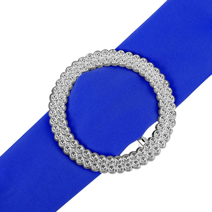 JOIKIT 250 PCS 60mm Silver Round Rhinestone Ribbon Buckle, 2.36 Inch Acrylic Chair Sash Buckles Slider for Wedding Banquet Party Decoration