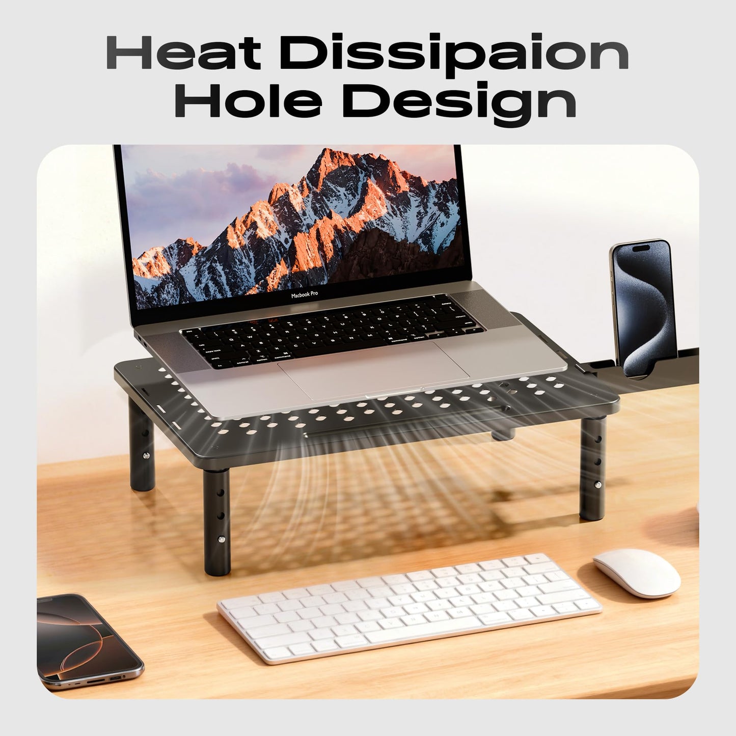 Canyora Computer Monitor Stand Riser for Desk, 3 Height Adjustable PC Laptop TV Desktop Monitor Stand Shelf, Metal Printer Table with Phone Holder, Stand Riser for Desk, Office Desk Organizers and Accessories, 2 Pack