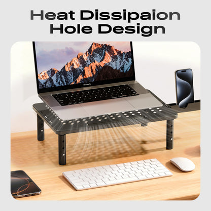 Canyora Computer Monitor Stand Riser for Desk, 3 Height Adjustable PC Laptop TV Desktop Monitor Stand Shelf, Metal Printer Table with Phone Holder, Stand Riser for Desk, Office Desk Organizers and Accessories, 2 Pack