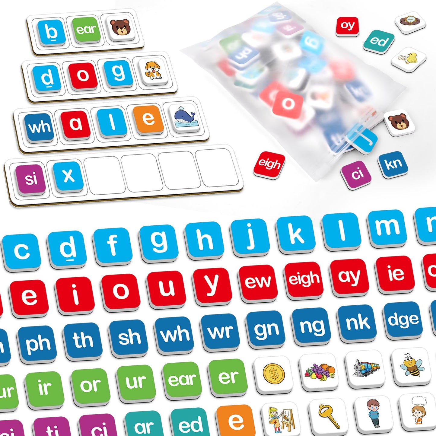 Aizweb Phonics Magnetic Letters Tiles,Hooked on Phonics Alphabet Letter Sound,Learn to Read Spelling Phonemic Awareness Speech Therapy Reading Manipulative,Preschool Pre k Classroom Materials