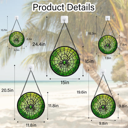 CRISGIF Stained Glass Window Hanging - Black Green Horror Spider Web Suncatcher for Doors Garden Patio Sun Catchers Decor Christmas Halloween Birthday Gifts for Women Men Mom Nana Friend 7.8 in