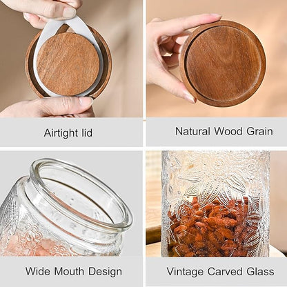 Adodeen 24oz Vintage Glass Jar With Lid, Glass Storage Containers, Airtight Kitchen Storage Containers For Sugar, Coffee, Tea, Spice, Flour, Candy Cookie, Pasta, Cereal, Cute Decorative Jars