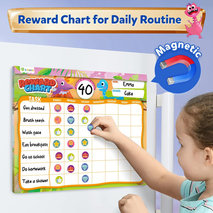 D-FantiX Reward Chart for Kids - Pad with 27 Chore Charts, Magnetic Behavior Chart for Kids at Home, Sticker Chart to Motivate Responsibility and Good Habits, 2328 Incentive Stickers