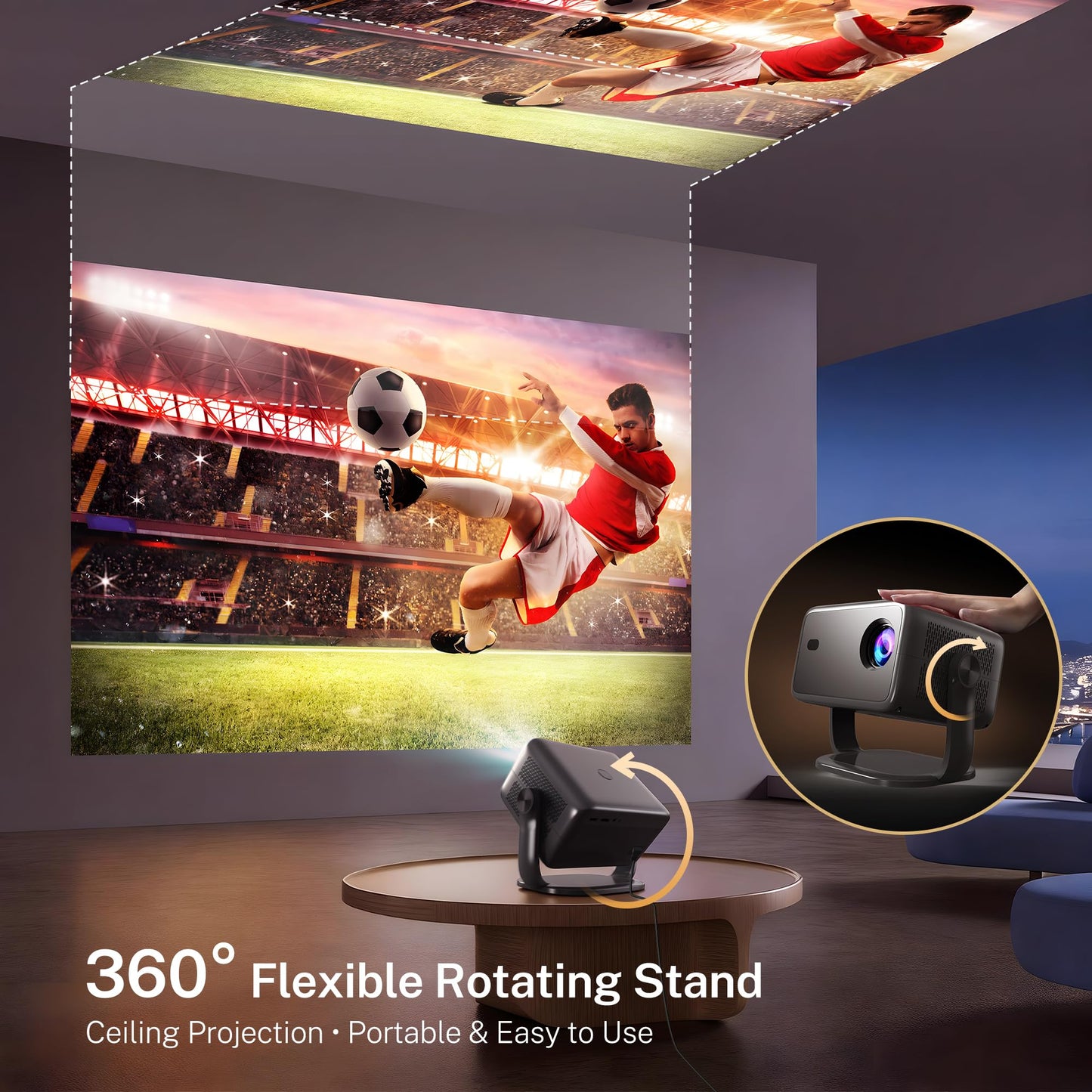 Smart Projector with WiFi 6 and Bluetooth 5.4, 800 ANSI Native 1080P Portable Mini Projector with Auto Focus & Keystone, 360° Rotatable for Bedroom Home Theater Outdoor Movie X6 Black