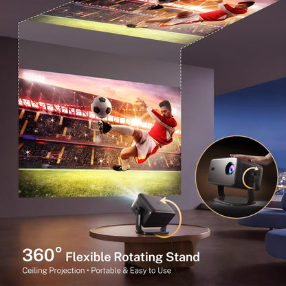 Smart Projector with WiFi 6 and Bluetooth 5.4, 800 ANSI Native 1080P Portable Mini Projector with Auto Focus & Keystone, 360° Rotatable for Bedroom Home Theater Outdoor Movie X6 Black