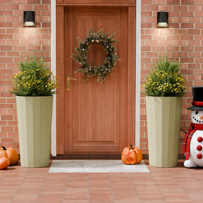 Diyfire 2PCS Tall Planters for Outdoor Plants, 23.6 Inches Large Outdoor Conical Flower Pots for Porch with Drainage Holes and Drainage Baffle, Tapered Large Planters for Garden, Balcony Use, Beige