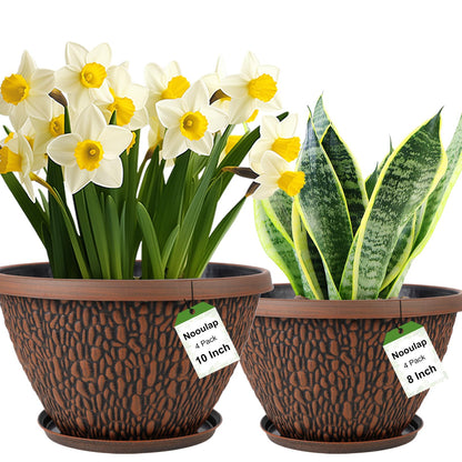 Nooulap 8 Pack Plant Pots for Indoor Outdoor Plants, Plastic Flower Pots Outdoor with Drainage Hole & Tray, Lightweight Planters Garden Home Decor, 4 Pack 8 inch and 4 Pack 10 inch