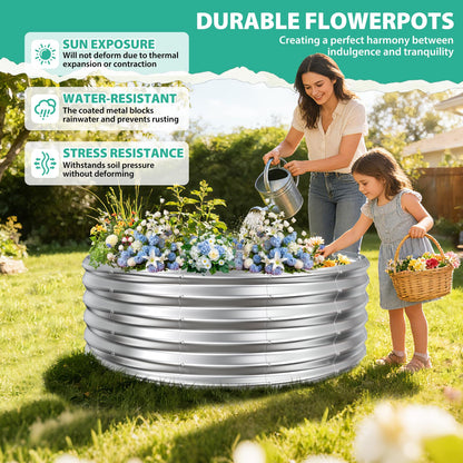 YSEJOMP 17" Tall Round Outdoor Garden Raised Garden Bed Kits-0.8MM Thick Metal Raised Planter Bed/Ground Planter Box for Variety of Flowers,Herbs,Vegetables,Trees (Silver, 48 Dia X 16.5inches)
