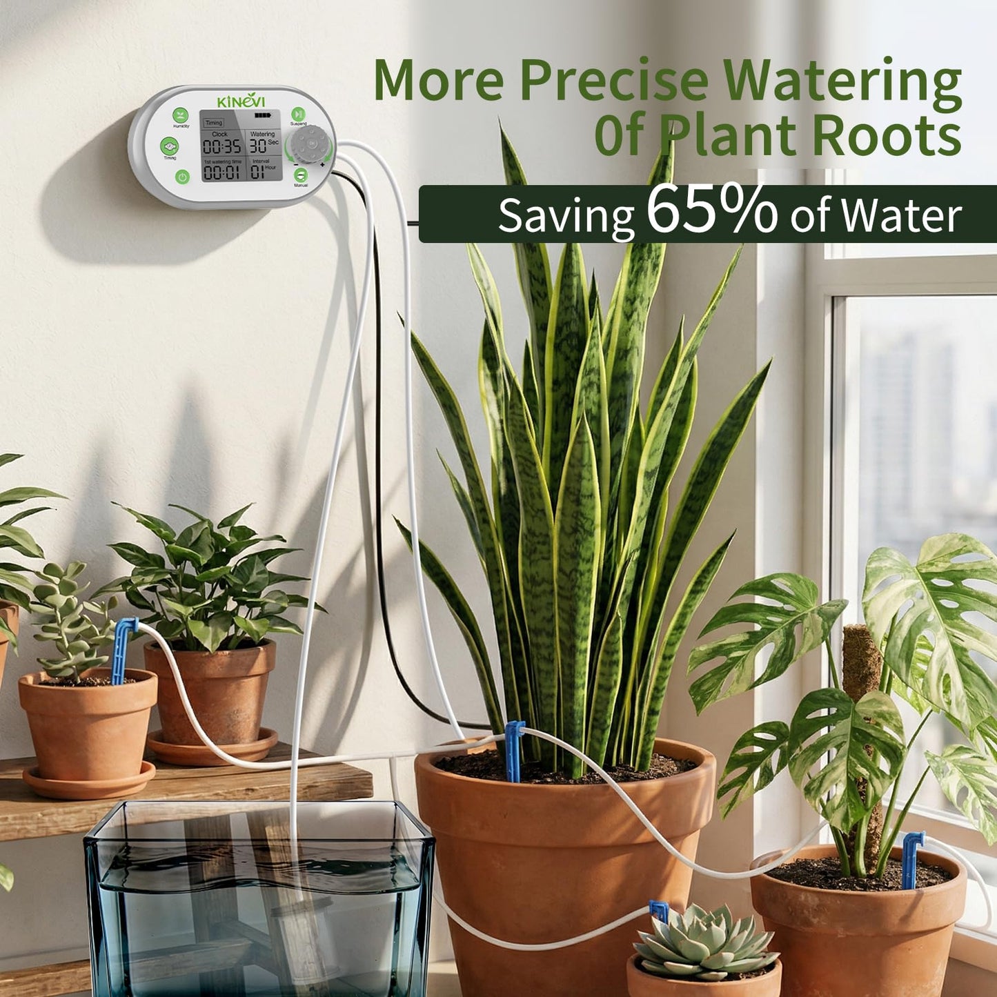 Automatic Plant Waterer, Plant Watering Device for 15 Pots, Indoor Plant Watering System, Auto Drip Irrigation Kit Programmable Water Timer with Smart Humidity Detection