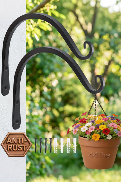 Gtongoko 2 Pack 8 Inch Plant Hangers Outdoor Metal, Plant Hooks for Wall Indoor, 44lb Capacity Outdoor Hooks for Hanging Bird Feeders, Lanterns, Wind Chinme, Black