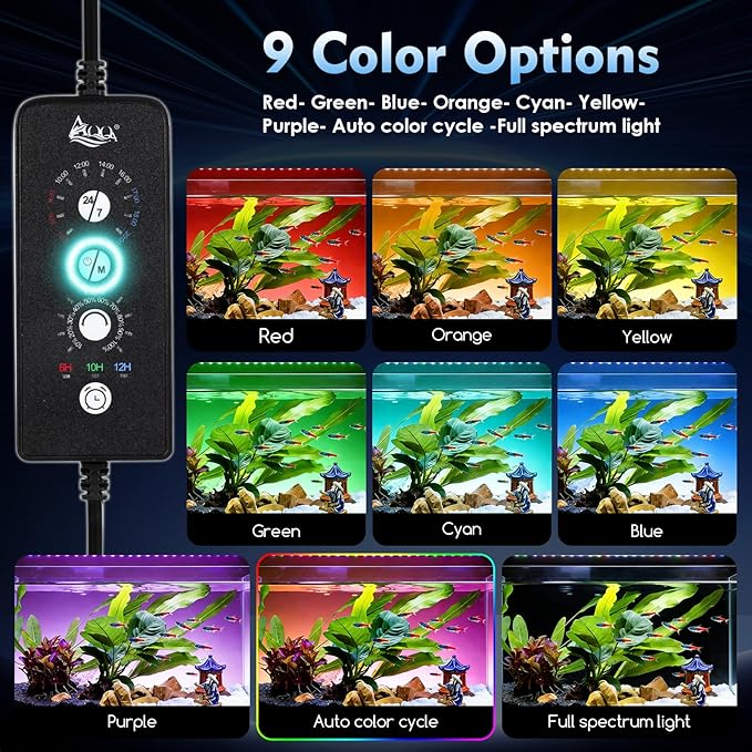 AQQA LED Aquarium Light 30W for 18-24 Inch Fish Tank, 24/7 Mode&DIY Mode Full Spectrum Fish Tank Light, IP68 Waterproof High Lumen Aquarium Plant Light, Adjustable Brightness/Timer, Memory Function