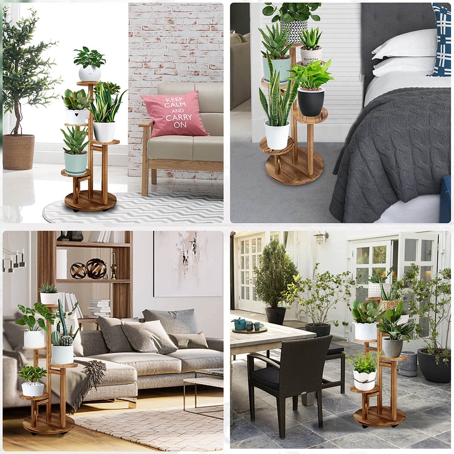 GEEBOBO 5 Tiered Tall Plant Stand for Indoor, Wood Plant Shelf Corner Display Rack, Multi-tier Planter Pot Holder Flower Stand for Living Room Balcony Garden Patio (Brown)
