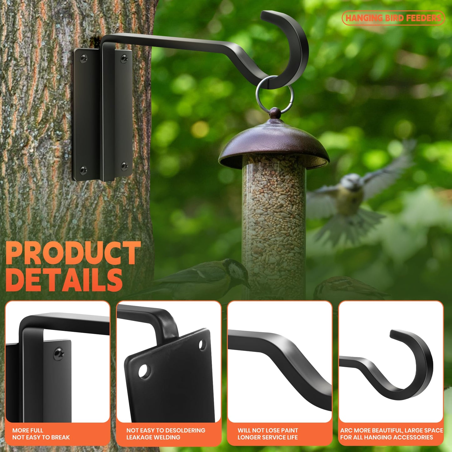 BAERFO Plant Hanger Outdoor(6 Inch/2 Pack) Heavy Duty Hanging Plant Bracket for Hanging Plants Outside, Plant Wall Hooks for Bird Feeders, Wind Chimes, Flower Baskets