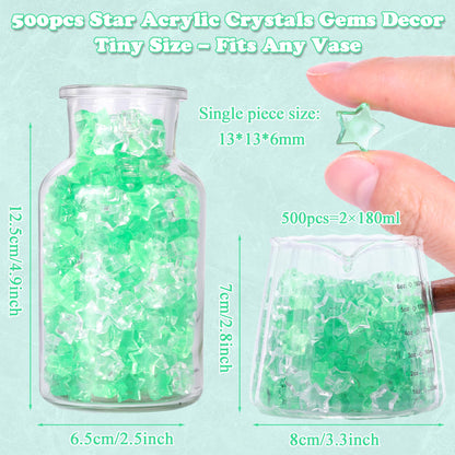 LAIDANLA 500PCS Mix Green Acrylic Star Gems Vase Fillers, Decorative Fake Crystals Gems for Centerpieces Table Scatter Wedding Decor Party Decorations DIY Crafts Home Decor