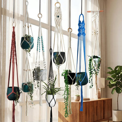 Macravine 8-Pack Macrame Plant Hanger, Boho Indoor Window Pot Hanger with Wooden Beads, Hanging Flower Pot Holder,Creative Handmade Chic Plant Basket Length 39″(no Pot&Plant Included)