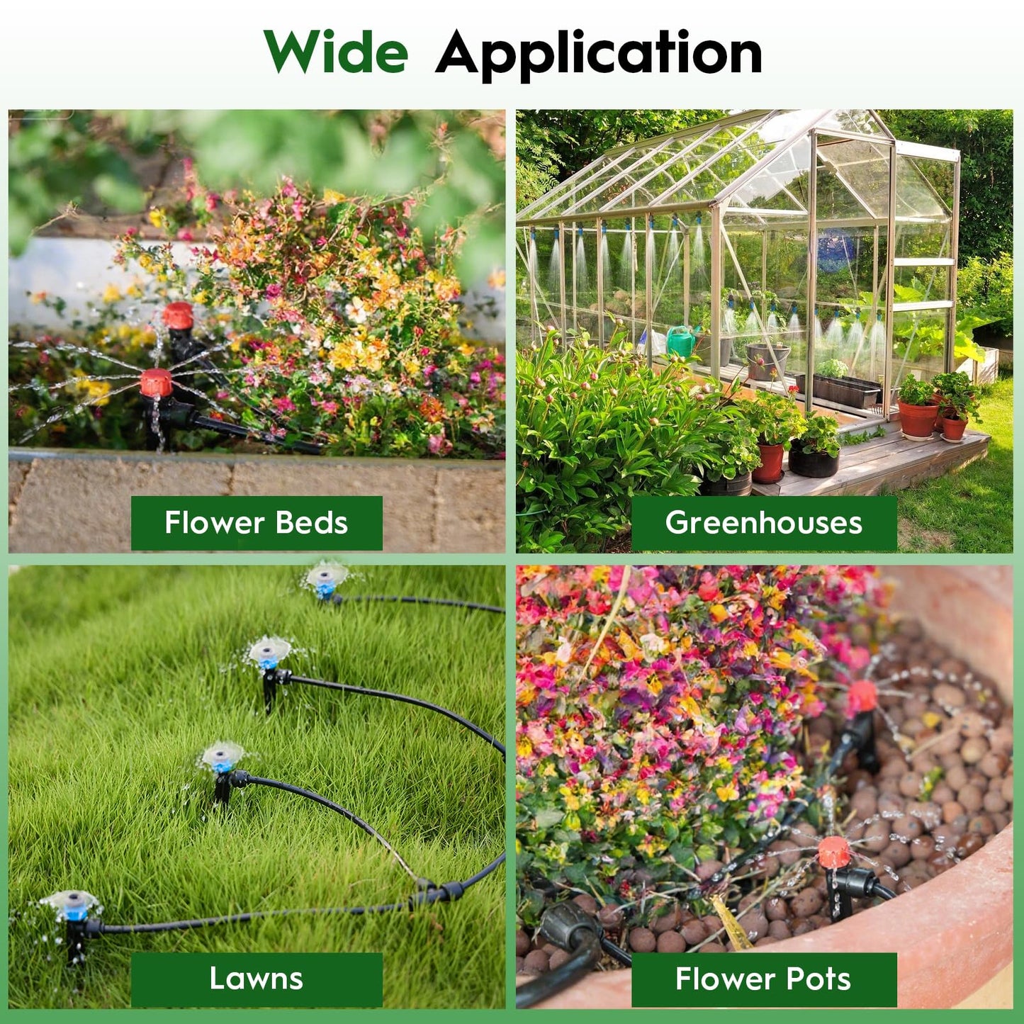 200FT Quick-Connect Drip Irrigation System, Automatic Irrigation Kit with 2/5" & 1/4" Tubing and Adjustable Drip Emitters, Garden Watering System for Lawn, Flower Bed, Greenhouse