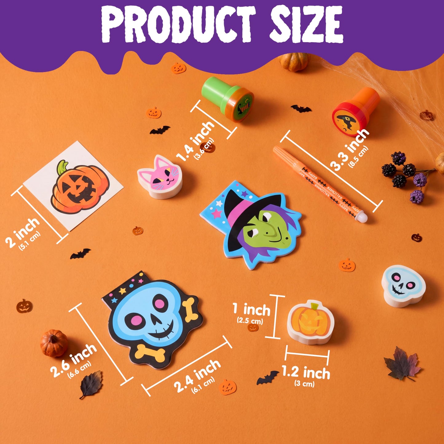JOYIN 168 Pcs 24 Pack Assorted Halloween Art and Craft Stationery Kids Gift Set Trick or Treat Party Favor Toy Including Halloween Bag, Notepads, Stamps, Pencils, Stickers and Temporary Tattoos