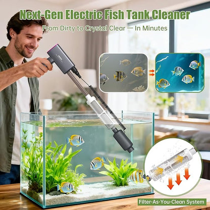 Cordless Aquarium Gravel Cleaner Vacuum: 6-in-1 Electric Fish Tank Cleaner, 36W Rechargeable & 650GPH Strong Suction Automatic Water Changer, Touch Control, Fits 5–150 Gallon Tanks