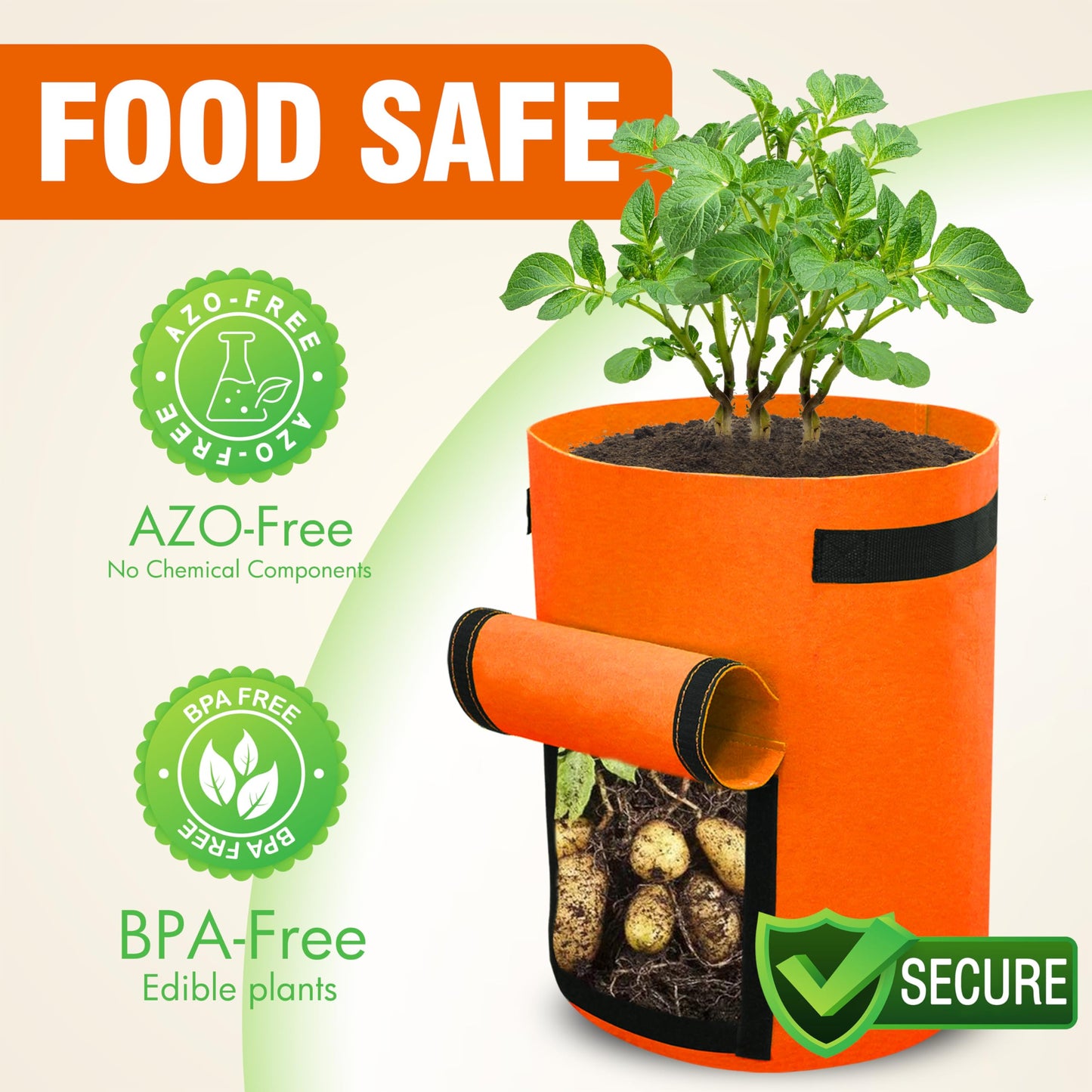 Gardzen 6 Pack BPA-Free 10 Gallon Vegetable Grow Bags with Access Flap and Handles, Suitable for Planting Potato, Taro, Beets, Carrots, Onions, Peanut