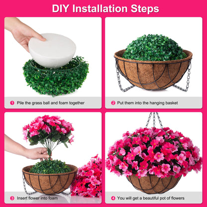 INXUGAO Artificial Hanging Flowers with Basket for Outdoor, Fake Hydrangea UV Resistant Arrangements in Pot Indoor Porch Garden Yard Spring Summer Decor(Double Rose)