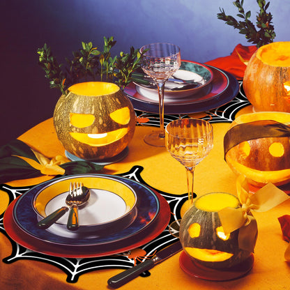JarThenaAMCS 50Pcs Halloween Paper Placemats Spider Web Dining Table Mats White Black Disposable Place Mats for Home Kitchen Restaurant Trick or Treat Party Decor, 13.4 in