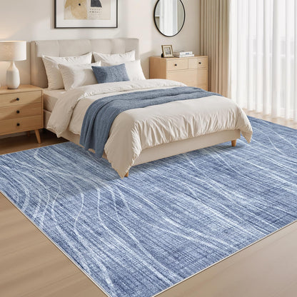 WITSHOCK 5x8 Area Rug Blue Rug for Living Room, Washable Rugs for Bedroom Dining Room Kitchen Nursery, Modern Wave Striped Rugs, Non Slip Stain Resistant Lightweight Carpet Home Decor, Blue