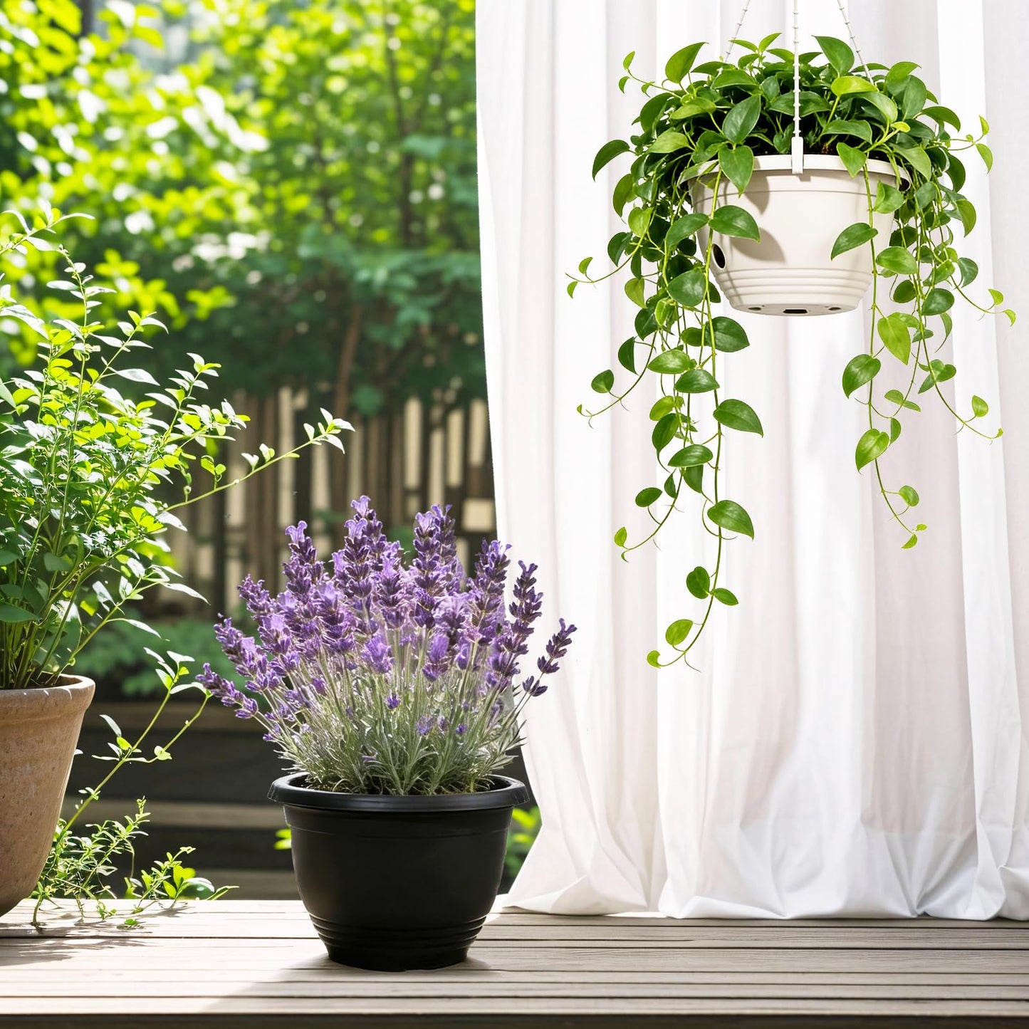 VIDELLY 2 Pack 8 Inch Self-Watering Hanging Planters, Dual-Use Plastic Flower Pots with Water Storage and Drainage, Indoor Outdoor Plant Containers for Herbs, Spider Plants, Pothos