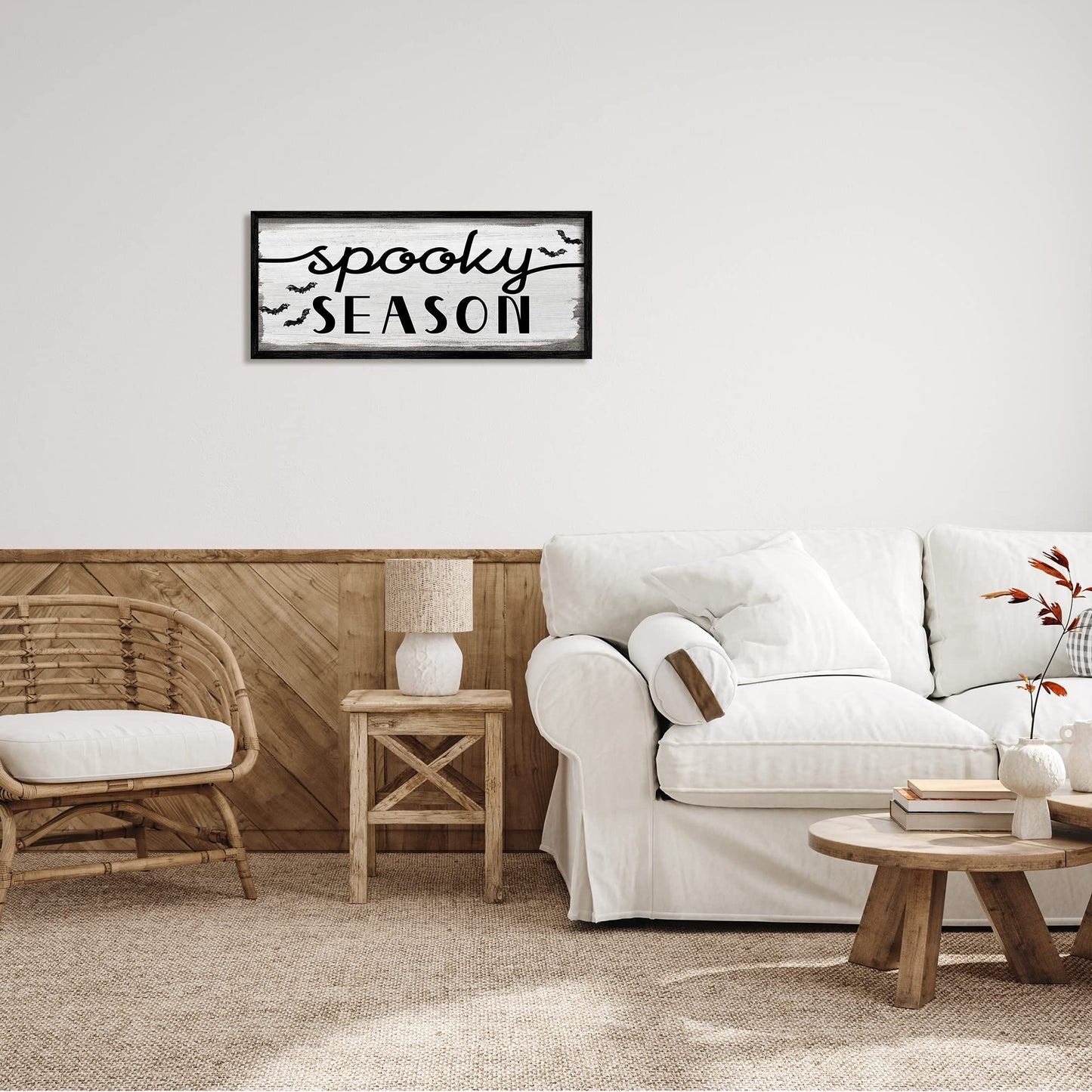'Spooky Season Sign Black Bats Halloween Phrase'| Framed Giclee Art