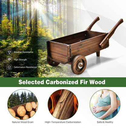 Giantex Wooden Wagon Planter Box, Decorative Wagon Cart with Wheels, Handles, Drainage Hole, Flower Planter Pot Stand, Rustic Flowerpot Planter, Indoor & Outdoor Garden Patio Balcony