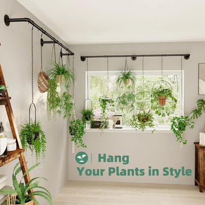 Galood Plant Hanger Indoor Hanging Planters for Indoor Plants Hanging Plant Holder Window Plant Rod Black Metal Shelves 70.8 Inch 2PCS Pot not Included
