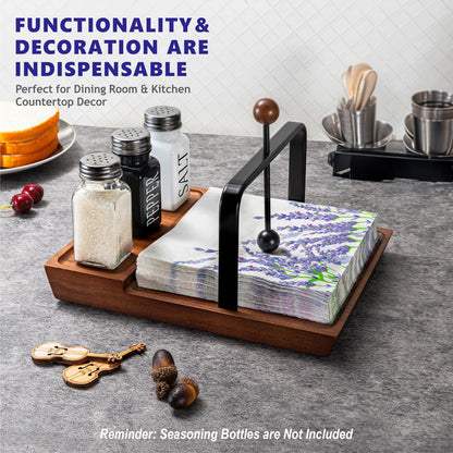 Wooden Napkin Holder – Multifunctional Napkin Holder for Table & Kitchen, Includes Space for Condiments – Perfect for Home, Kitchen, and Holiday Gatherings