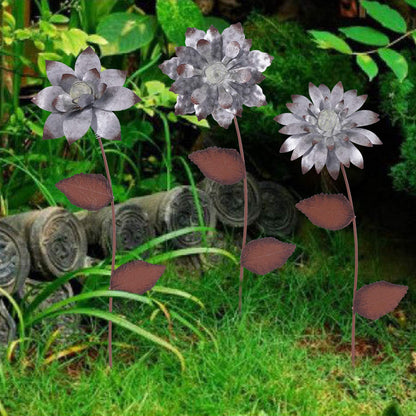 Topadorn 3-Pack Glow-in-the-Dark Metal Flower Garden Stakes, 14" Weatherproof Outdoor Plant Picks, Rustic Yard Art for Lawn & Patio