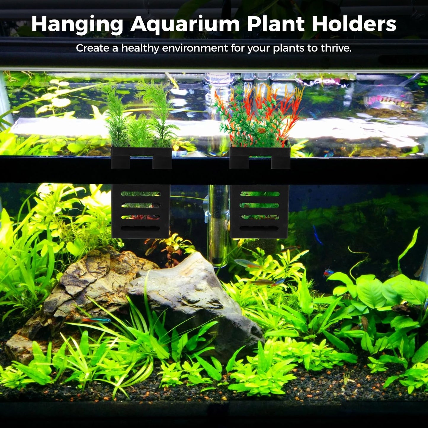 Lnrueg 10PCS Aquarium Plant Holder with Hooks, Hanging Rimmed Tank Plant Pot Aquarium Planters Cups, Upgraded Aquatic Planter Cups for Fish Tank Aquaponic Planter and Aquascape Decorations (10)