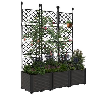 BouPower 3pcs Raised Garden Bed with Trellis, 63" h Tall Vertical Planter Box for Climbing Plants, Outdoor Garden Planter Box with Drainage Holes & Privacy Screen for Patio Balcony, Black