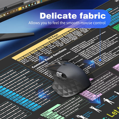 Waterproof Desk mat—Excel Cheat Sheet Desk pad—Contains 12 Types of Common Skills in Excel and Word—Large XL Gaming Mouse pad|Office Keyboard pad|Computer mat with excel Shortcuts