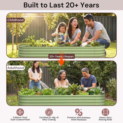Annoell 6x2x1.5 ft Galvanized Raised Garden Bed, 18" Tall Metal Raised Planters for Outdoor Plants, Vegetables, Herbs, Above Ground Raised Garden Bed Kit for Small Space Gardening - Moss Green