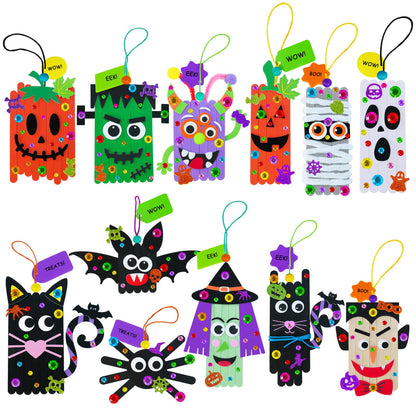 Winlyn 24 Sets Halloween Crafts Kits Fall Crafts DIY Craft Stick Halloween Ornaments Decorations Art Set Jack-O’-Lantern Ghost Foam Stickers Arts and Crafts for Kids Classroom Activities Party Favors
